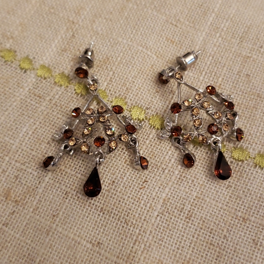 Silver,brown crystal earrings